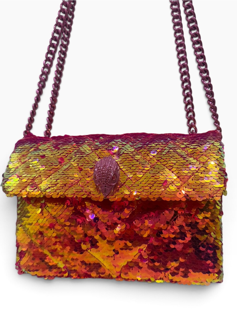 Rare Kurt Geiger Medium Kensington Bright Pink Orange Sequin Crossbody Bag - Picture 4 of 12